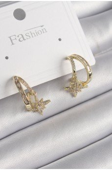 Pirinç Gold Renk Zirkon Taşlı Halka Model Yıldız Detay Kadın Küpe