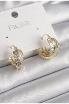 Pirinç Gold Renk Zirkon Taşlı Halka Model Kadın Küpe