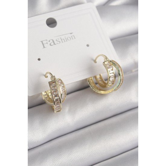Pirinç Gold Renk Zirkon Taşlı Halka Model Kadın Küpe Pirinç Gold Renk Zirkon Taşlı Halka Model Kadın Küpe
