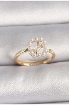 Pirinç Gold Renk Zirkon Taş Detaylı İncili Ayarlanabilir Yüzük Pirinç Gold Renk Zirkon Taş Detaylı İncili Ayarlanabilir Yüzük