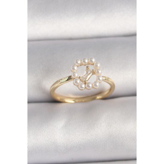 Pirinç Gold Renk Zirkon Taş Detaylı İncili Ayarlanabilir Yüzük Pirinç Gold Renk Zirkon Taş Detaylı İncili Ayarlanabilir Yüzük