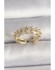 Pirinç Gold Renk Zirkon Taşlı Ayarlanabilir Yüzük