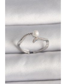 Pirinç Gümüş Renk Zirkon Taşlı Ayarlanabilir Yüzük