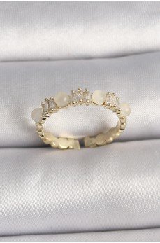 Pirinç Gold Renk Zirkon Taşlı Beyaz Mineli Ayarlanabilir Yüzük Pirinç Gold Renk Zirkon Taşlı Beyaz Mineli Ayarlanabilir Yüzük