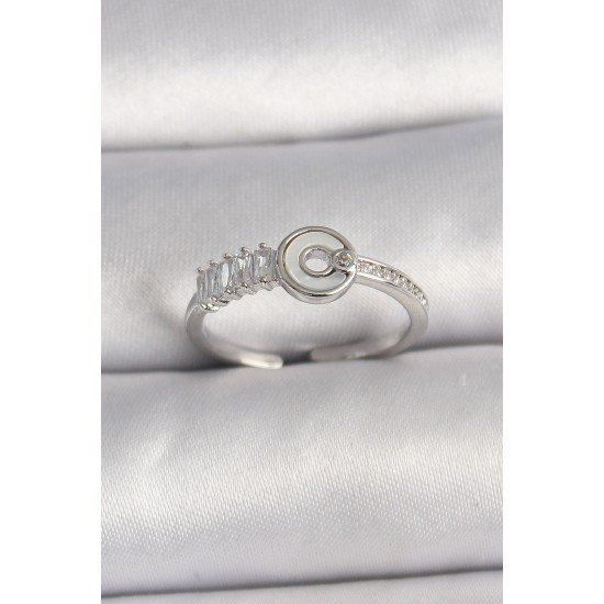 Pirinç Gümüş Renk Zirkon Taşlı Ayarlanabilir Kadın Yüzük Pirinç Gümüş Renk Zirkon Taşlı Ayarlanabilir Kadın Yüzük