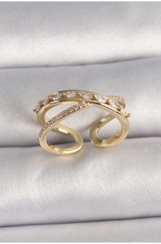 Pirinç Gold Renk Zirkon Taşlı Ayarlanabilir Kadın Yüzük Pirinç Gold Renk Zirkon Taşlı Ayarlanabilir Kadın Yüzük