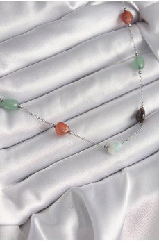 316L Çelik Gümüş Renk Zincir Renkli Doğaltaş Model Kadın Kolye