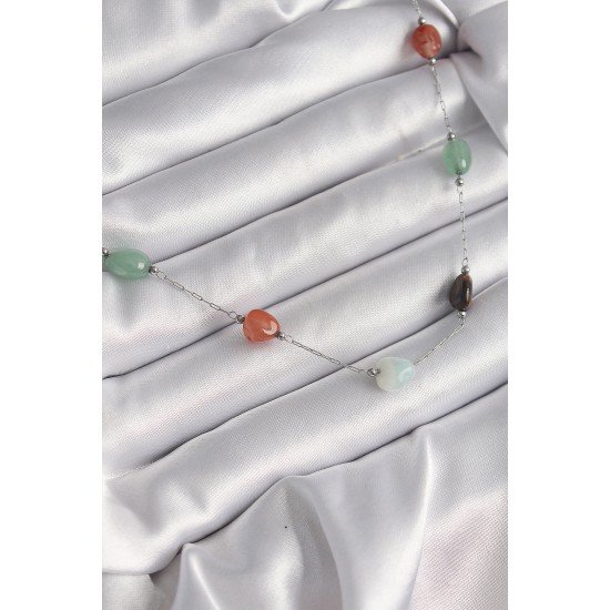 316L Çelik Gümüş Renk Zincir Renkli Doğaltaş Model Kadın Kolye 316L Çelik Gümüş Renk Zincir Renkli Doğaltaş Model Kadın Kolye