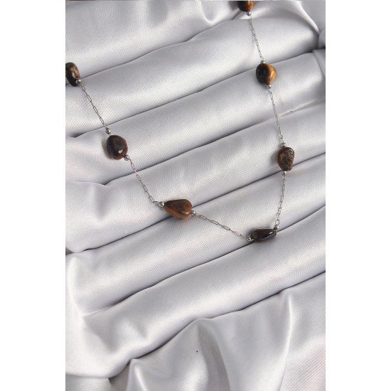 316L Çelik Gümüş Renk Zincir Kahverengi Doğaltaş Model Kadın Kolye 316L Çelik Gümüş Renk Zincir Kahverengi Doğaltaş Model Kadın Kolye