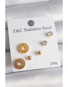 316L Çelik Gold Renk Zirkon Taşı Labirent Model Kadın Küpe Seti