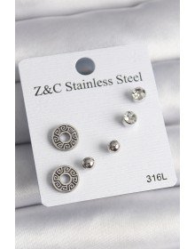 316L Çelik Gümüş Renk Zirkon Taşlı Labirent Model Kadın Küpe Seti