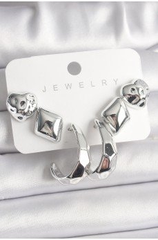 Gümüş Renk Kalp Halka Figür CCB Plastik Kadın Küpe Seti Gümüş Renk Kalp Halka Figür CCB Plastik Kadın Küpe Seti