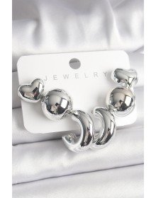 Gümüş Renk Kalp Halka Figür CCB Plastik Kadın Küpe Seti