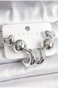 Gümüş Renk Kalp Halka Figür CCB Plastik Kadın Küpe Seti Gümüş Renk Kalp Halka Figür CCB Plastik Kadın Küpe Seti