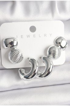 Gümüş Renk İşlemeli Daire Halka Model CCB Platik Kadın Küpe Seti Gümüş Renk İşlemeli Daire Halka Model CCB Platik Kadın Küpe Seti