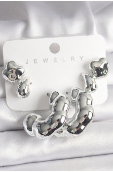 Gümüş Renk Yonca Damla Halka Model CCB Plastik Kadın Küpe Seti Gümüş Renk Yonca Damla Halka Model CCB Plastik Kadın Küpe Seti