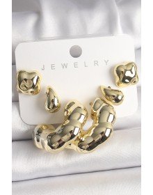 Gold Renk Yonca Damla Halka Model CCB Plastik Kadın Küpe Seti