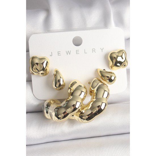 Gold Renk Yonca Damla Halka Model CCB Plastik Kadın Küpe Seti Gold Renk Yonca Damla Halka Model CCB Plastik Kadın Küpe Seti