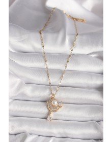 316L Gold Renk Zirkon Taşlı Ay Yıldız Model Sallantı Detay Kadın Kolye