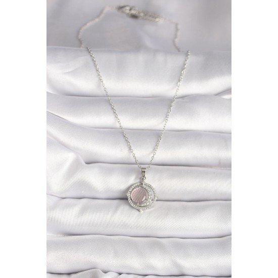 316L Çelik Gümüş Renk Zirkon Taşlı Pembe Sedefli Hilal Model Kadın Kolye 316L Çelik Gümüş Renk Zirkon Taşlı Pembe Sedefli Hilal Model Kadın Kolye