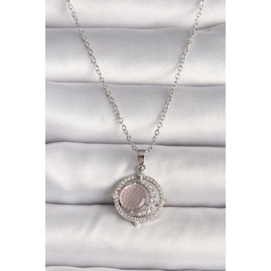 316L Çelik Gümüş Renk Zirkon Taşlı Pembe Sedefli Hilal Model Kadın Kolye 316L Çelik Gümüş Renk Zirkon Taşlı Pembe Sedefli Hilal Model Kadın Kolye