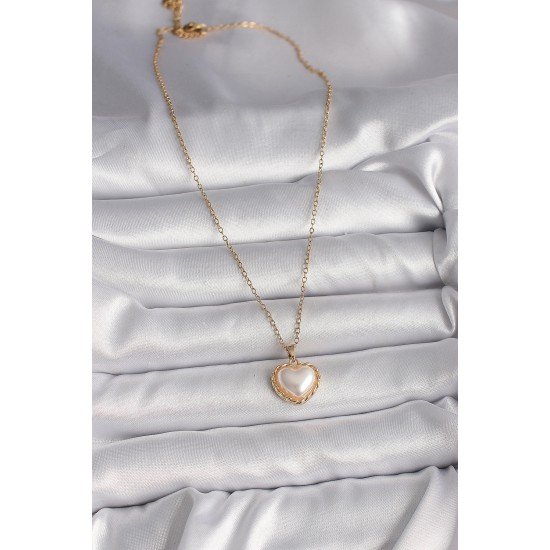 316L Çelik Gold Renk Zincir 3D İnci Kalp Model Kadın Kolye 316L Çelik Gold Renk Zincir 3D İnci Kalp Model Kadın Kolye