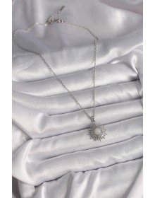 316L Çelik Gümüş Renk Zincir Beyaz Mineli Güneş Model Kadın Kolye