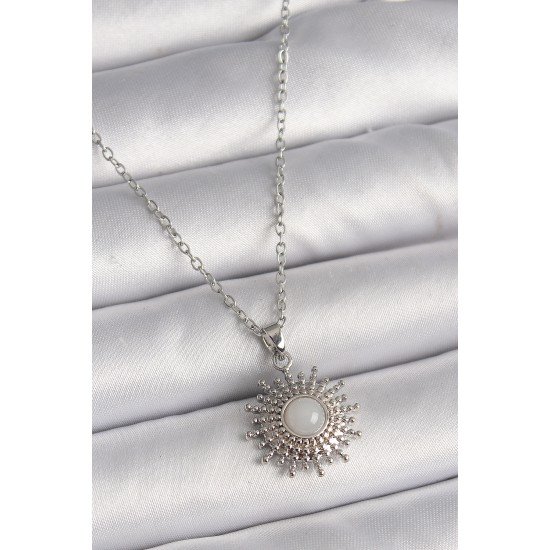 316L Çelik Gümüş Renk Zincir Beyaz Mineli Güneş Model Kadın Kolye 316L Çelik Gümüş Renk Zincir Beyaz Mineli Güneş Model Kadın Kolye
