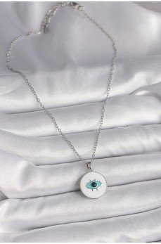 316L Çelik Gümüş Renk Zincir Beyaz Mineli Turkuaz Göz İşleme Model Kadın Kolye 316L Çelik Gümüş Renk Zincir Beyaz Mineli Turkuaz Göz İşleme Model Kadın Kolye