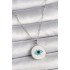 316L Çelik Gümüş Renk Zincir Beyaz Mineli Turkuaz Göz İşleme Model Kadın Kolye