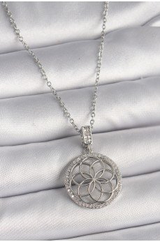 316L Çelik Gümüş Renk Zincir Zirkon Taşlı Lotus Model Kadın Kolye