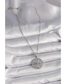 316L Çelik Gümüş Renk Zincir Zirkon Taşlı Lotus Model Kadın Kolye