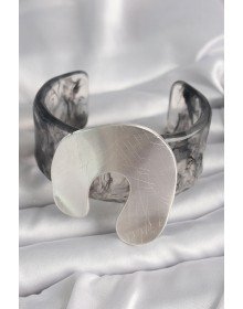 Siyah Mermer Desen Akrilik Plaka Vintage Kadın Bilezik