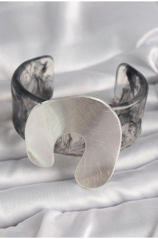 Siyah Mermer Desen Akrilik Plaka Vintage Kadın Bilezik