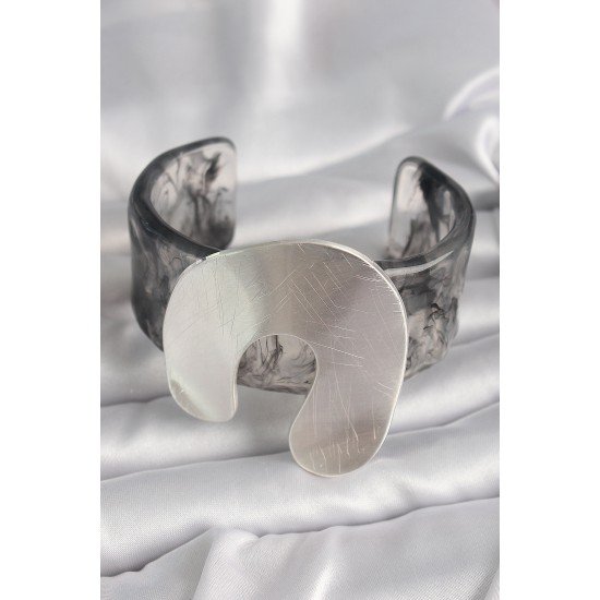 Siyah Mermer Desen Akrilik Plaka Vintage Kadın Bilezik Siyah Mermer Desen Akrilik Plaka Vintage Kadın Bilezik