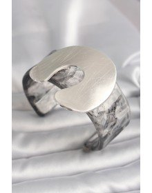 Siyah Mermer Desen Akrilik Plaka Vintage Kadın Bilezik