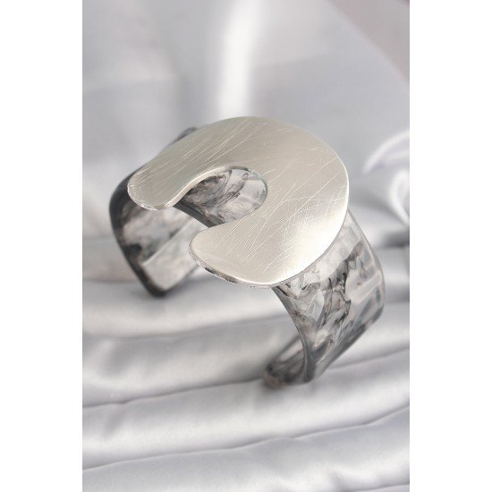 Siyah Mermer Desen Akrilik Plaka Vintage Kadın Bilezik Siyah Mermer Desen Akrilik Plaka Vintage Kadın Bilezik