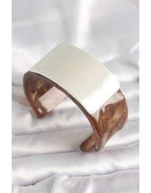 Kahverengi Mermer Desen Akrilik Plastik Gümüş Dikdörtgen Plaka Vintage Kadın Bilezik