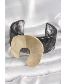 Siyah Mermer Desen Akrilik Plastik Gold Nal Model Plaka Vintage Kadın Bilezik