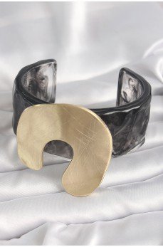 Siyah Mermer Desen Akrilik Plastik Gold Nal Model Plaka Vintage Kadın Bilezik