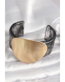 Siyah Mermer Desen Akrilik Plastik Gold Daire Plaka Model Vintage Kadın Bilezik