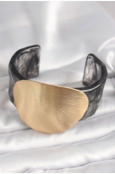 Siyah Mermer Desen Akrilik Plastik Gold Daire Plaka Model Vintage Kadın Bilezik