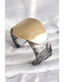 Siyah Mermer Desen Akrilik Plastik Gold Daire Plaka Model Vintage Kadın Bilezik