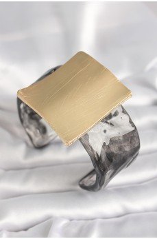 Siyah Mermer Desen Akrilik Plastik Gold Kare Plaka Model Vintage Kadın Bilezik