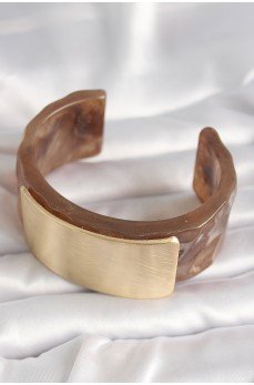 Kahverengi Mermer Desen Akrilik Platik Gold Dikdörtgen Plaka Model Vintage Kadın Bilezik