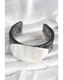 Siyah Mermer Desen Akrilik Plastik Gümüş Oval Plaka Model Vintage Kadın Bilezik