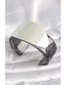 Siyah Mermer Desen Akrilik Plastik Gümüş Oval Plaka Model Vintage Kadın Bilezik