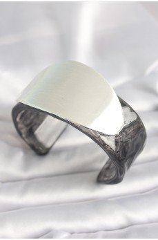 Siyah Mermer Desen Akrilik Plastik Gümüş Oval Plaka Model Vintage Kadın Bilezik