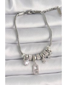 Pirinç Gümüş Renk Zincir Sallantı Zirkon Taşlı Messika Figür Yıldız Detay Kadın Bileklik