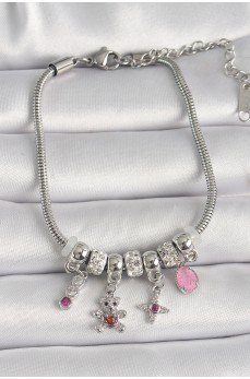 Pirinç Gümüş Renk Zincir Sallantı Zirkon Taşlı Ayıcık Figür Yıldız Detay Kadın Bileklik Pirinç Gümüş Renk Zincir Sallantı Zirkon Taşlı Ayıcık Figür Yıldız Detay Kadın Bileklik